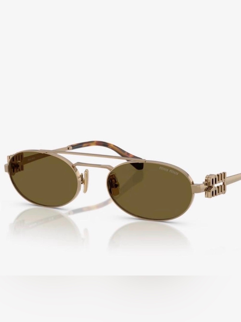 Miu Miu Gold Frame Brown Lens Oval Sunglasses